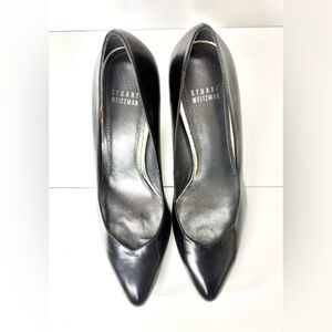 Stuart Weitzman Black Leather Pointed Toe Stiletto Pumps Size 8.5 EUC Classic